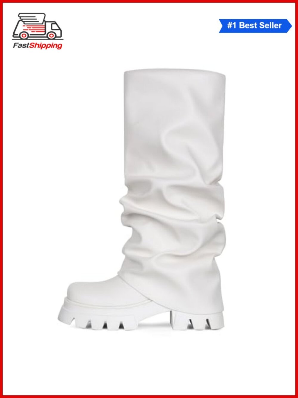 ✨ VOMIRA Fold Over Boots Slouchy Wide Calf Pleated Platform Mid Calf Boots